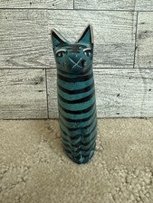 Mexican Hand Carved stone featuring blue cat Statue measures  4 inches picture