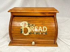Vintage Antique Wooden Roll Top Bread Box with “BREAD” Lettering picture