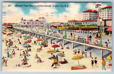 1951 OCEAN CITY NEW JERSEY GENERAL VIEW BOARDWALK & BEACH VINTAGE LINEN POSTCARD picture