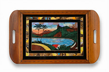 Vintage 30s 50s Brazilian Butterfly Wing Art Tray Rio De Janeiro Souvenir Wood picture