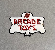 VINTAGE 1937 ARCADE TOY VERIBRITE PORCELAIN SIGN CAR GAS MOTORCYCLE OIL TRUCK picture