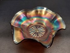 Vintage Northwood Amethyst Plum Ruffled 7.5” Carnival Glass Bowl Poppy Pattern picture