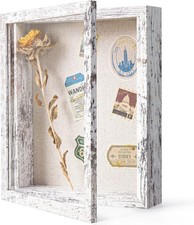Califortree 8x10 Shadow Box Frame Linen Back Real Glass Rustic White Pins Set picture