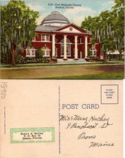 Sanford, FL View Of First Methodist Church Cypress Trees Postcard 58651 picture