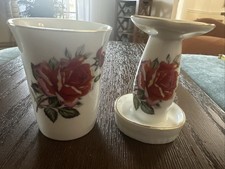 Vintage Japan Porcelain China Rose Cup & Toothbrush Holder Gold Trim picture