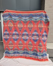 Antique 1930s 40s Beacon Style Camp Blanket Southwestern Tribal Wool Cotton72x76 picture