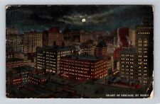 Chicago IL-Illinois, Aerial Of Heart Of Chicago By Night Vintage c1916 Postcard picture
