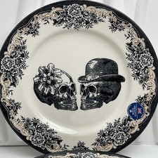 Royal Stafford Skull Dinner Plate Set Of 2 Gothic Victorian English Pottery picture