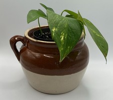 Vintage Stoneware Round Crock Jar with Side Handle.  NO LID. picture