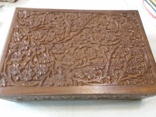 Vintage Hand Carved Large Wooden Jewelry/Storage Box with a Floral Design picture