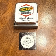 Vintage Barlow advertising Super Crost seeds metal tape measure Farm Seed Corn picture