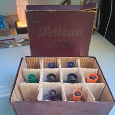 1937 English Version 8 Bottles of  Pelican Ink in Original 12 Space Box picture