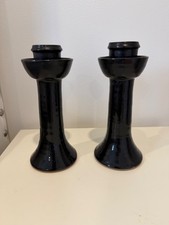 Pair Jugtown Ware 9”Black Candle Holder By Master Potter Ben Owen picture