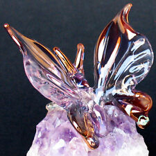 Butterfly Figurine of Hand Blown Glass on Amethyst Crystal picture