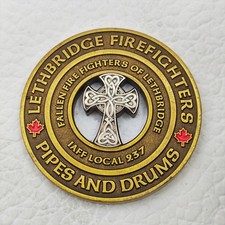 Lethbridge Firefighters Pipes and Drums Fallen Fire Fighters IAFF Local 237 Coin picture