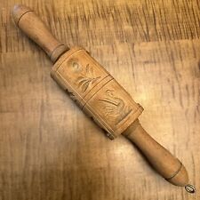 Vintage Wood Springerle Carved 12” Rolling Pin 4.5” Cookie Stamp with 8 Designs picture
