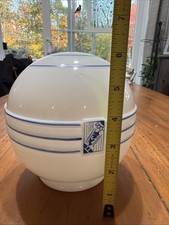*SCARCE* VINTAGE ART DECO MILK GLASS GLOBE SHADE~JOHN C. VIRDEN CO. BLUE CIRCLES picture