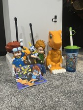 Digimon Walkie Talkies, Two Vintage Water Bottles, And Vintage Party Napkin picture