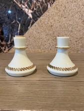 Vintage Set of 2 Wheatonware Custard Glass Candle Holder w/ Gold Trim 4