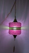 Vintage Large MCM 60s Hanging Swag Lamp Glass Purple Gold Bubbles Grapes Retro picture