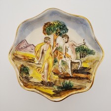 Vintage Capidimonte Trinket Dish Bowl Centaur Ruffled Edge Gold Trim 5