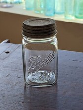 ***DEAD CLEAR*** Dropped A Square Ball Perfect Mason Pint Fruit Jar RARE picture