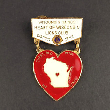 Vintage 1979 Wisconsin Rapids WI Hanging Heart Lions Club Metal Enamel Lapel Pin picture