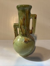 Vintage Cherokee Native American Drip Glaze Art Pottery Vase Yellow 7.5 Green picture