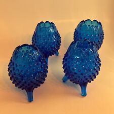 Vtg Fenton Cobalt Blue Hobnail Footed Egg Shaped Vase Set Of 4 picture