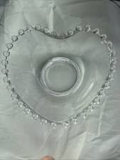 Vintage Imperial Candlewick Heart-Shaped Clear Glass Bowl-Beaded Rim Candy Dish picture