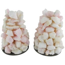 Vintage Pink Quartz Stone Taper Candle Holders Pair 4