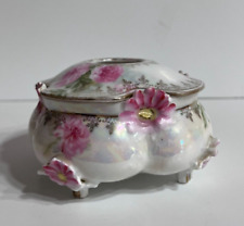 RS Prussia Raised Pink Flowers 4 Footed Porcelain Hair Receiver Red Mark picture