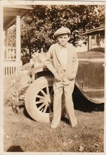 Antique Photo Boy Hands in Pockets Classic Car Newsboy Cap USA Fashion History picture