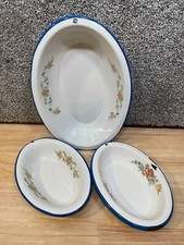 Cinsa Enamelware Saltillo Mexico Serving Dishes 3 Piece Set Oval Floral Pie Vtg picture