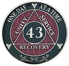 AA 43 Year Coin Red, Silver Color Plated Medallion, Alcoholics Anonymous Coin picture