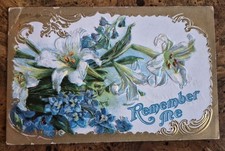 Antique Remember Me Gold & Floral Postcard PMD 1909 Woodland Michigan Embossed picture