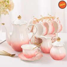 British Porcelain Tea Set Vintage Style China Pink Teapot Wedding Gift for Her picture