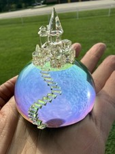 Crystal World Rainbow Series Crystal Castle Figurine On Iridescent Dichroic Glas picture