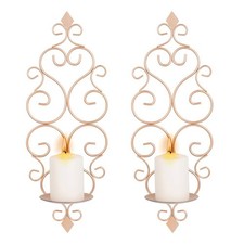 Sziqiqi Iron Wall Candle Sconce Set of 2 Rose Gold picture