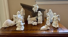 Vintage Avon Nativity Set 14 White Porcelain Figures Wood Stable Original Boxes picture