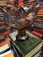 NORTHWOOD:  GRAPE & CABLE: PUNCH BOWL on BASE: AMETHYST CARNIVAL GLASS: FABULOUS picture