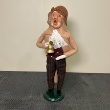 Byers Choice Caroler Elderly Man Holding Bell, Tan Coat, Lace, 1988 NEW picture