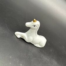 Vintage Unicorn Figurine Ceramic Bisque Mystical Beast White Gold Miniature picture