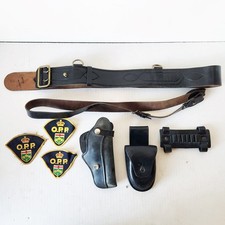 Vintage OPP Ontario Provincial Police Leather Sam Browne Belt Holster Patches ++ picture