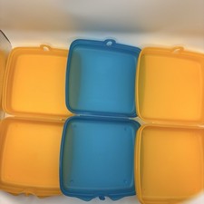 Vintage Tupperware Sandwich Boxes Yellow Blue Small Reusable Plastic Set of 3 picture