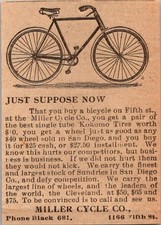 Miller Cycle Co. Best Single Tube Kokomo Tires 1896 San Diego Clipping TAJ9-S6 picture