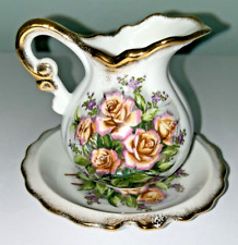 Vintage 3.5 Inch Tilso Hand Painted Miniature Pitcher & Wash Basin Made in Japan picture