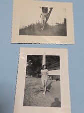 Lot of 2 Vintage 1940s 1950s Black & White Snapshot Photos Woman in Swimsuit... picture
