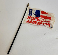 Vtg Miniature Hope for a Drug Free America Flag Wood Pole 10.5