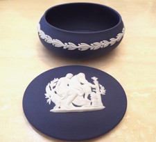 Wedgwood Jasper Portland Blue Oval Trinket Box - Jasperware picture